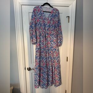 Floral Pink and Blue Maxi Dress